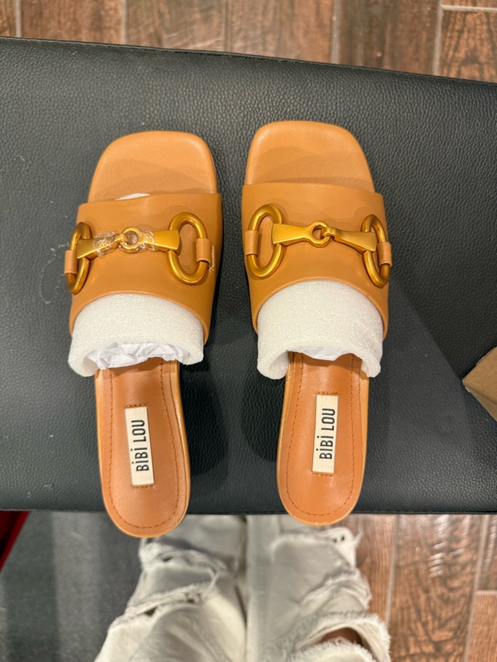 Women's Tan Slip-On Mule with Gold Hardware size 36